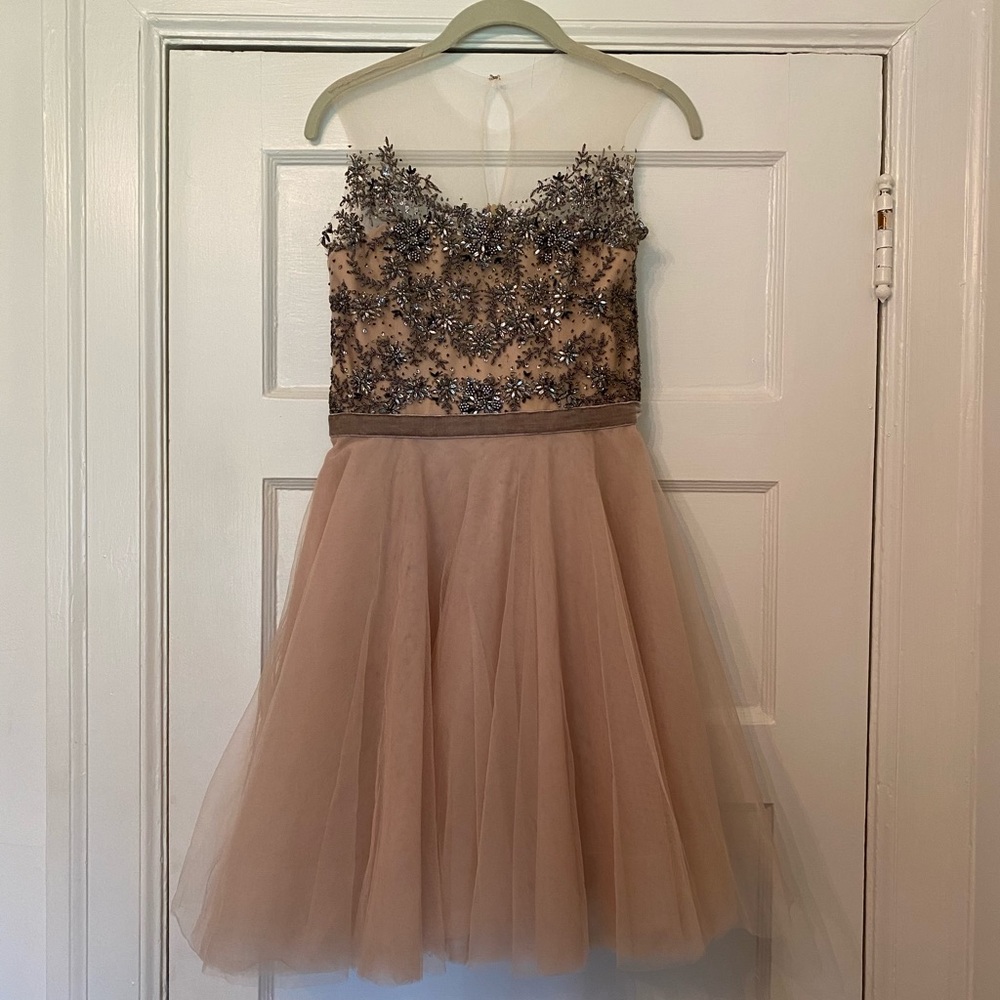 Reem Acra Tulle Bedazzled Dress